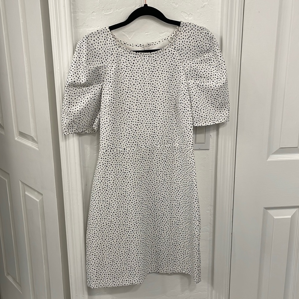 White and black dress with bell sleeves